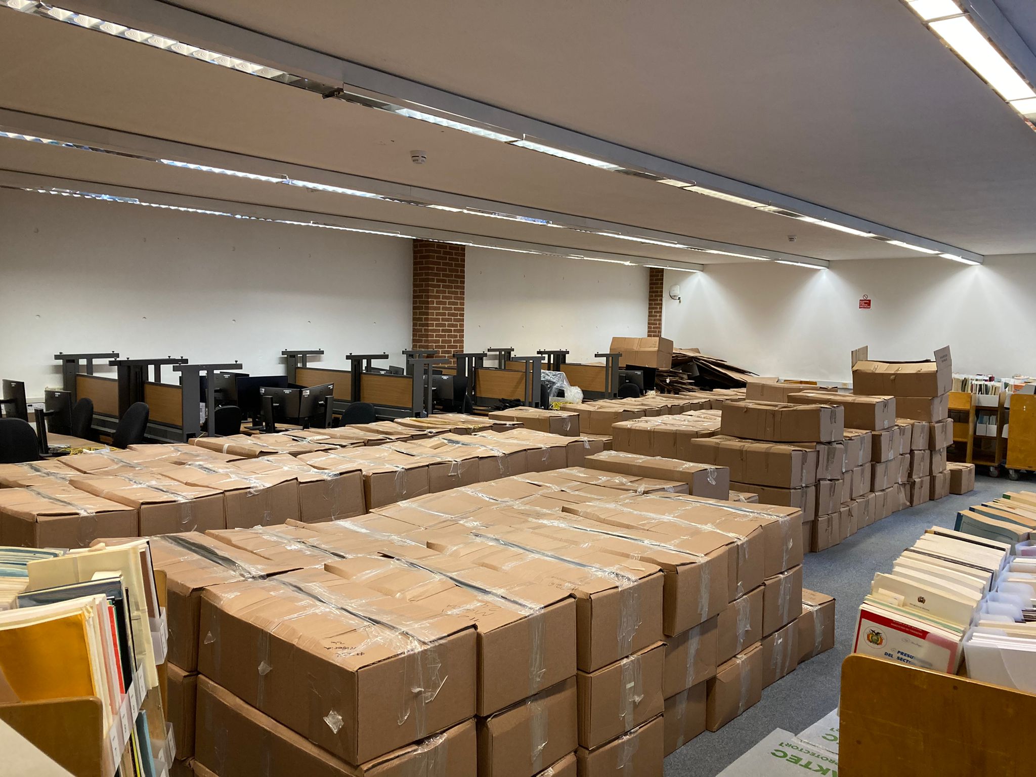 Room full of large cardboard boxes